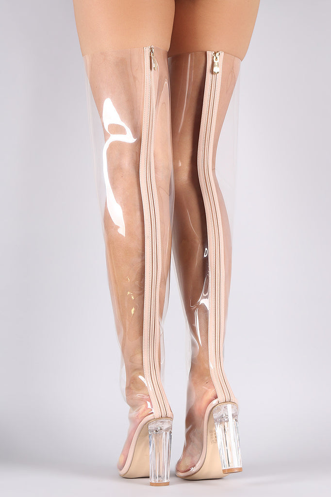 Pointy Toe Transparent Lucite Heeled Over-The-Knee Boots