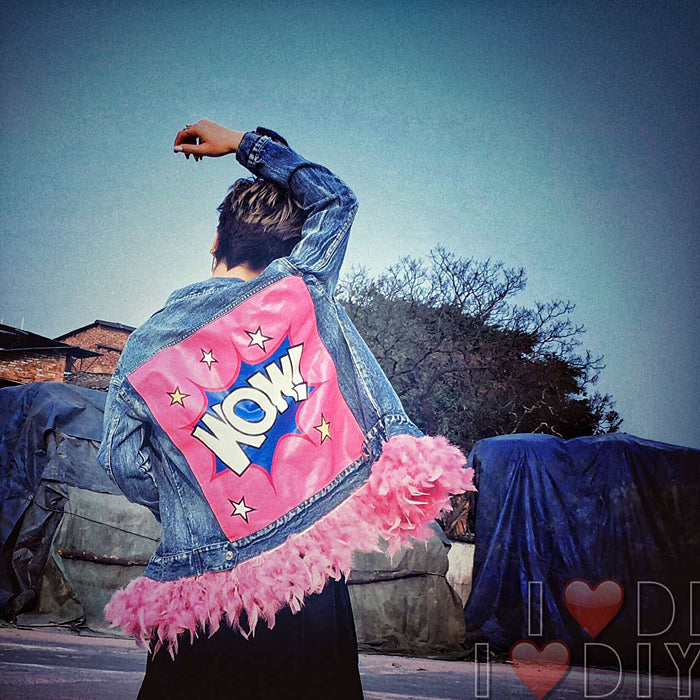 Fashionable Marilyn Monroe style ripped jean jacket