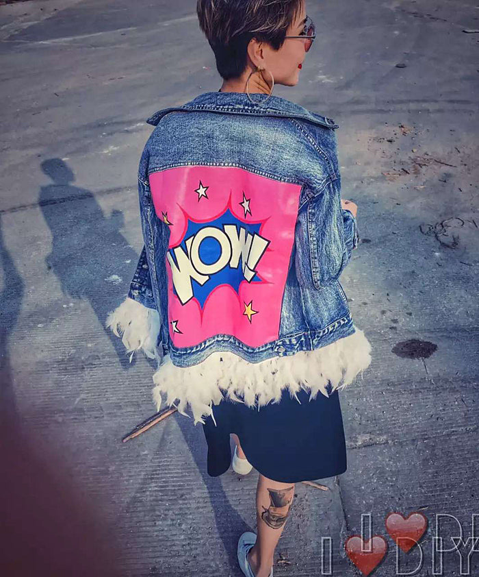 Fashionable Marilyn Monroe style ripped jean jacket