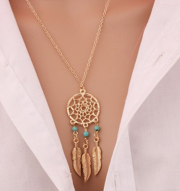 women's retro Bohemia dreamcatcher pendant chain necklace
