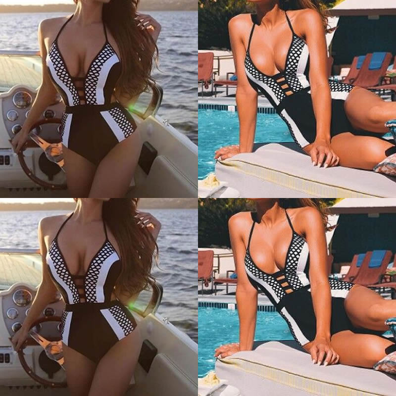 One piece Black / White Brazilian Swimsuit
