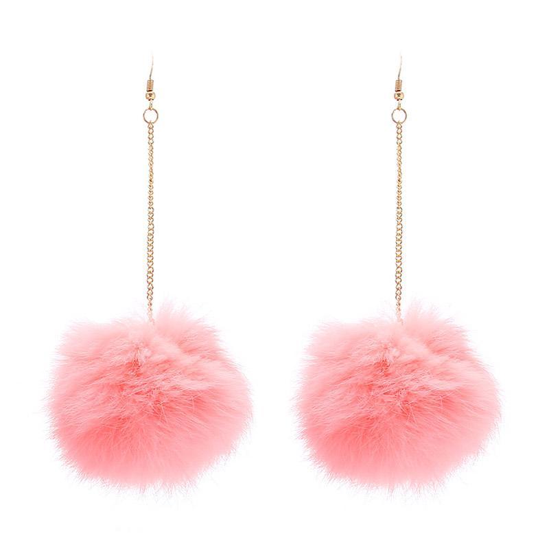 Trendy Long Large Fur Pom Pom Ball Earrings