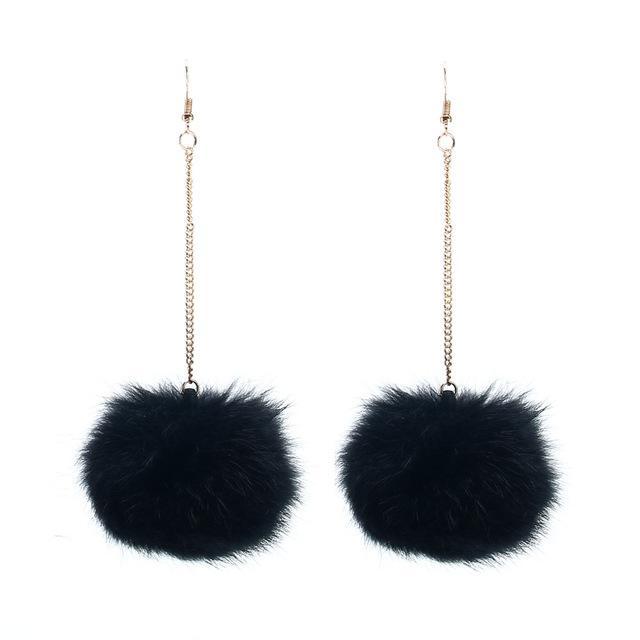 Trendy Long Large Fur Pom Pom Ball Earrings