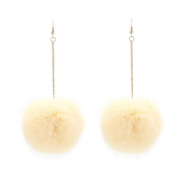 Trendy Long Large Fur Pom Pom Ball Earrings