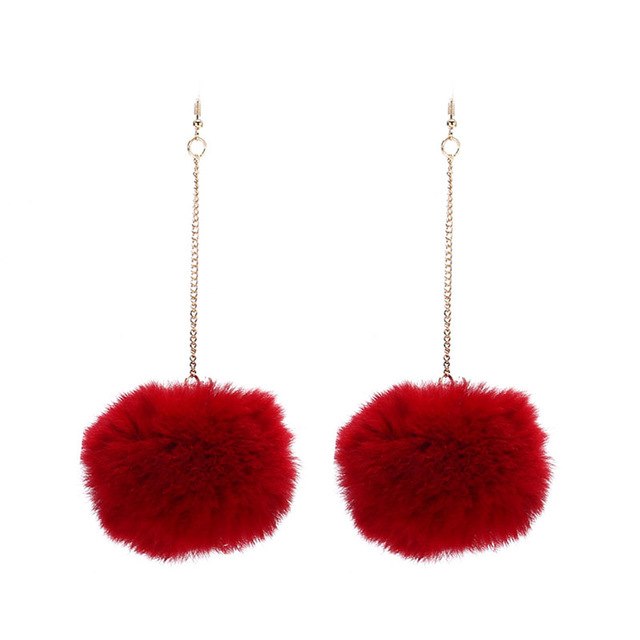 Trendy Long Large Fur Pom Pom Ball Earrings