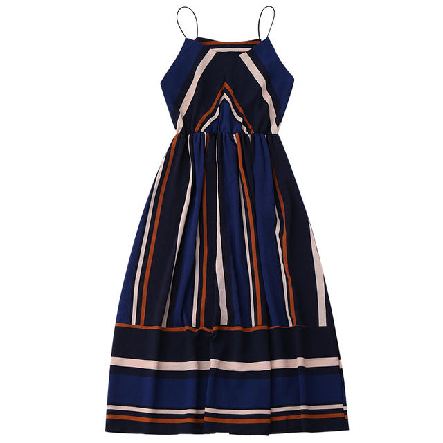 Midi Aline Spaghetti strap Casual Striped Beach Dress