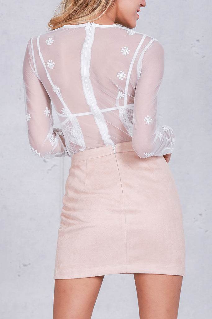 High Waist Autumn lace up leather suede pencil skirt