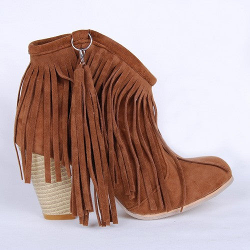 Tassels Fringe Chunky Cowboy Booties