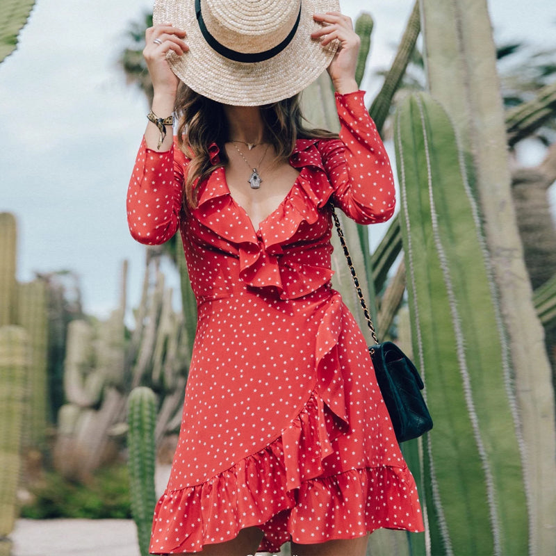 Bohemian beach sexy Ruffle chiffon dress