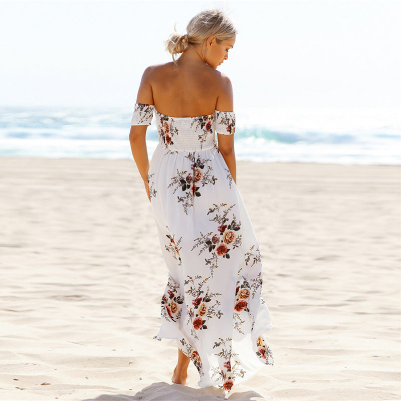 sexy side split off shoulder Spring / summer maxi Dress