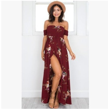 sexy side split off shoulder Spring / summer maxi Dress