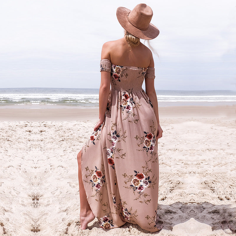 sexy side split off shoulder Spring / summer maxi Dress