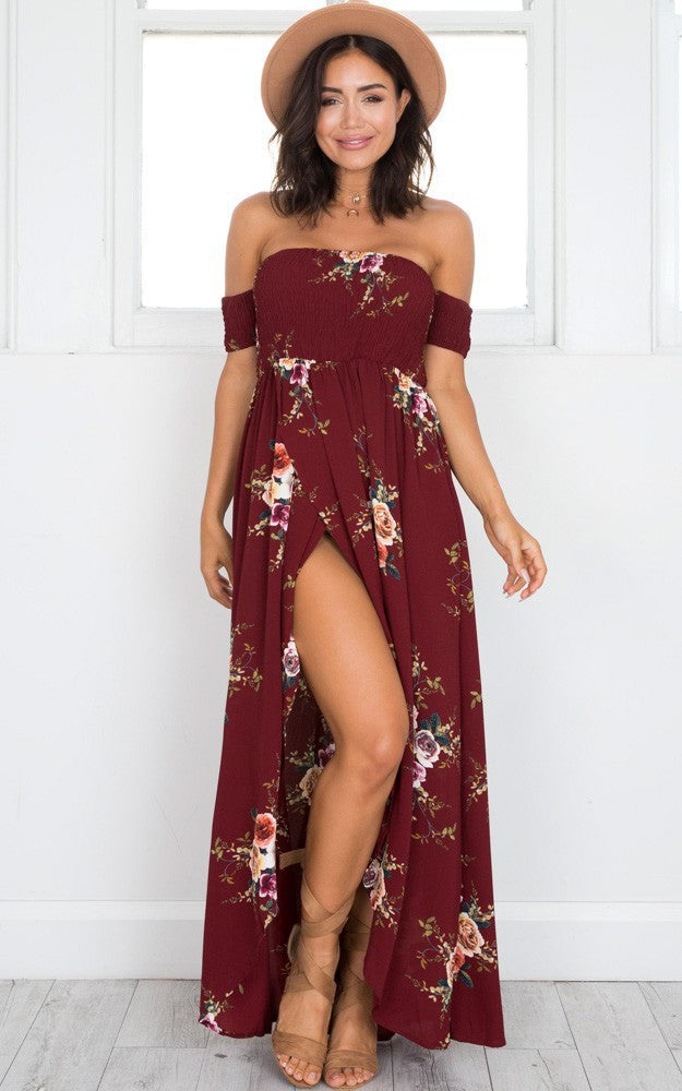 sexy side split off shoulder Spring / summer maxi Dress