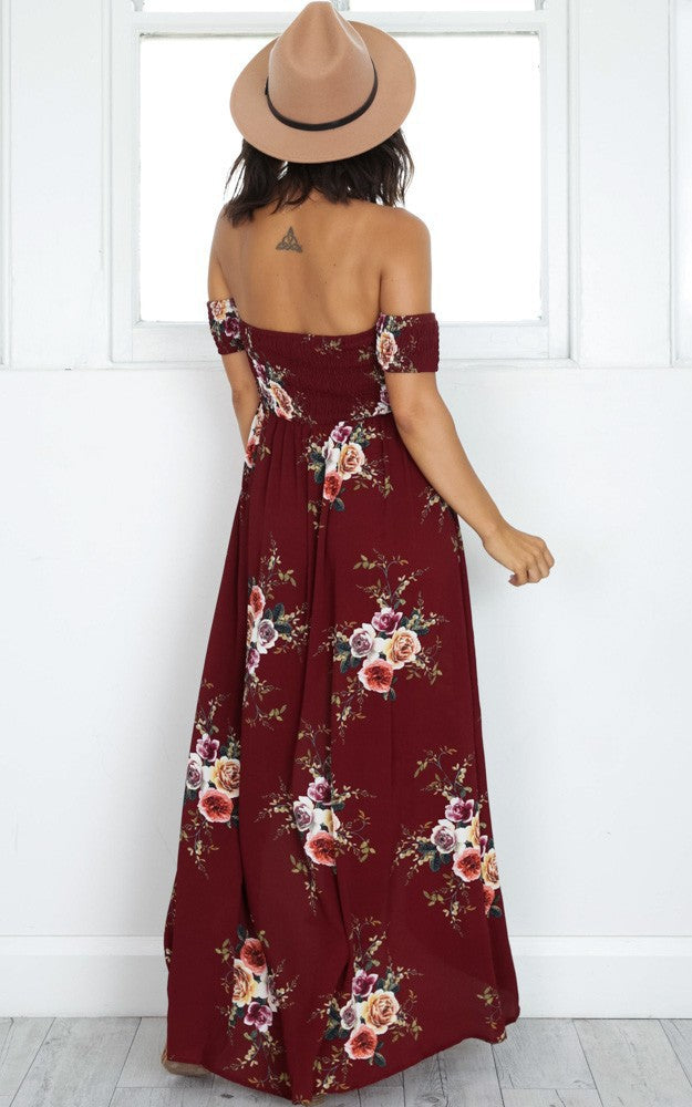 sexy side split off shoulder Spring / summer maxi Dress