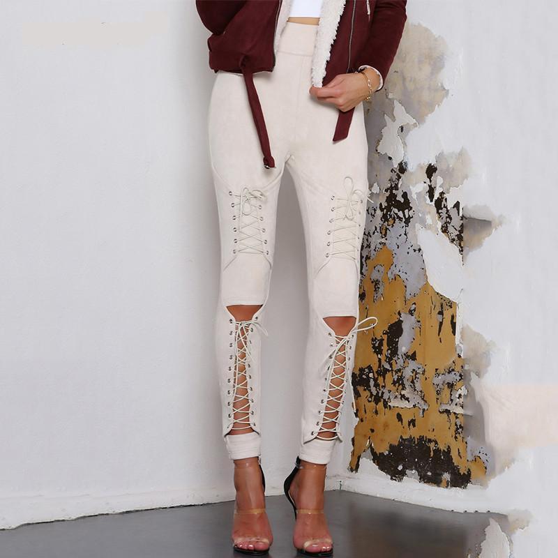 Suede Lace Up Pants Bandage Leggings