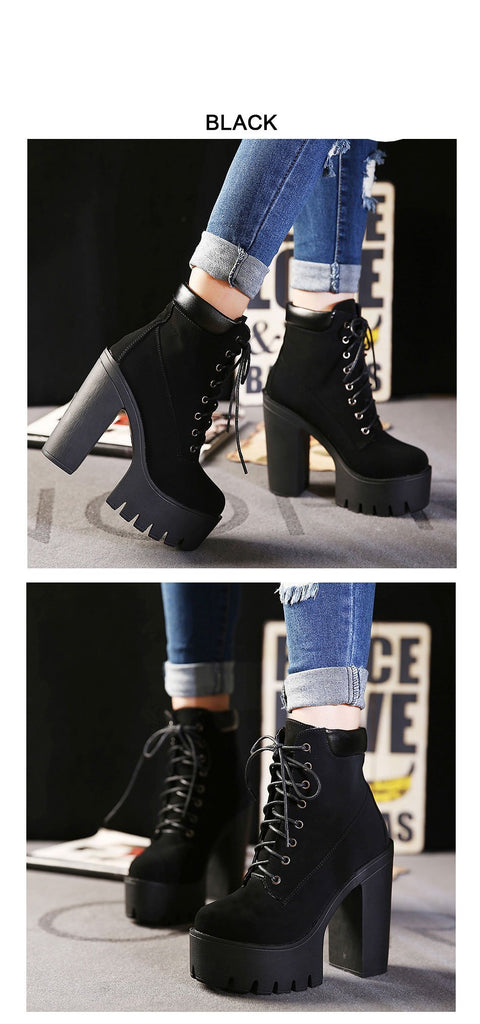 Spring Fashionable Platform Womens lace up Ankle Boots
