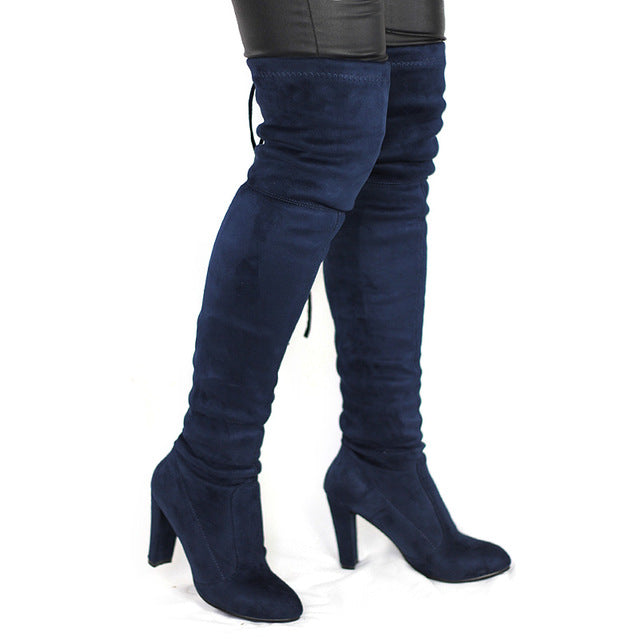 Women Faux Suede Over The Knee Thigh High Boots