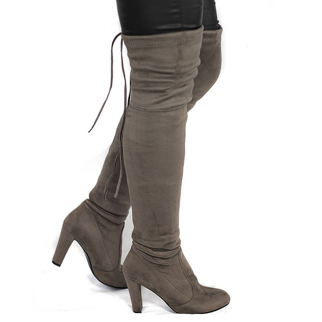 Women Faux Suede Over The Knee Thigh High Boots