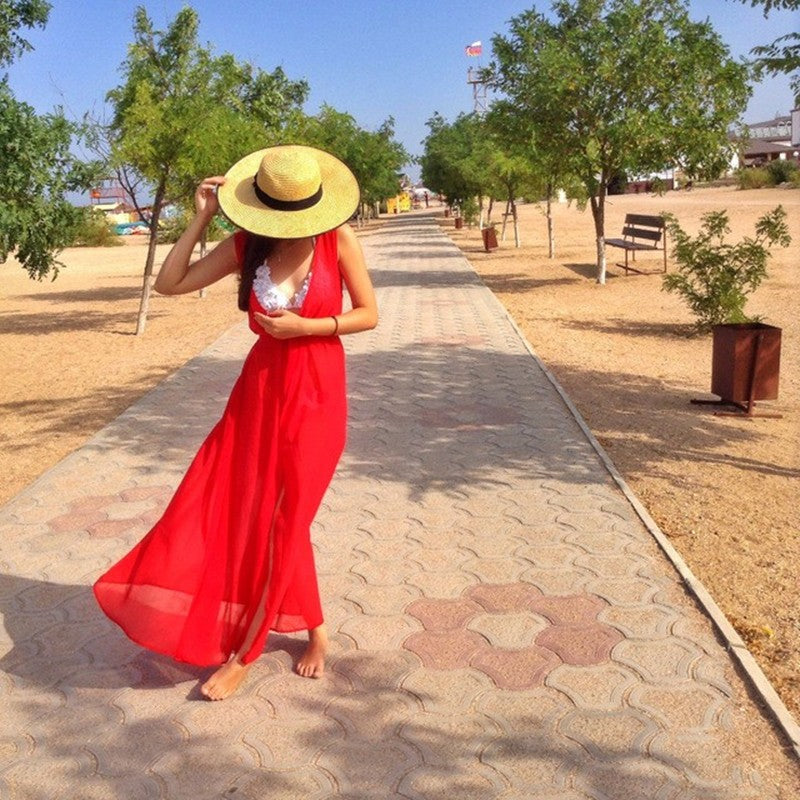 Marina Trendy floor length beach cover up robe