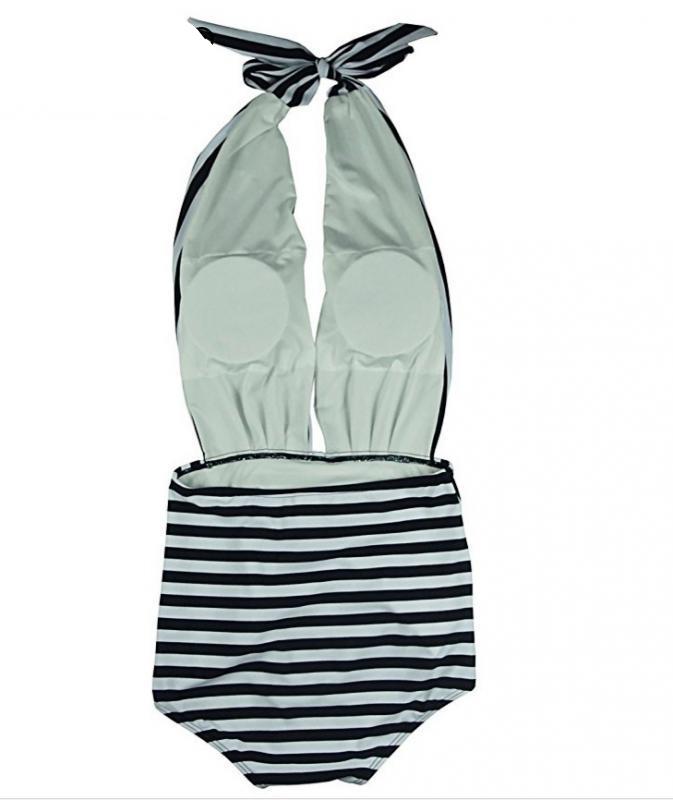 Sexy Halter Striped One Piece Swimsuit