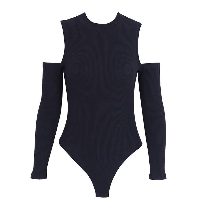 Sexy cold shoulder knitting bodysuit