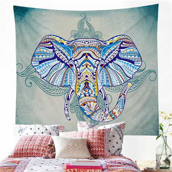 Blue Boho Elephant Tapestry Wall Hanging / Home Decor