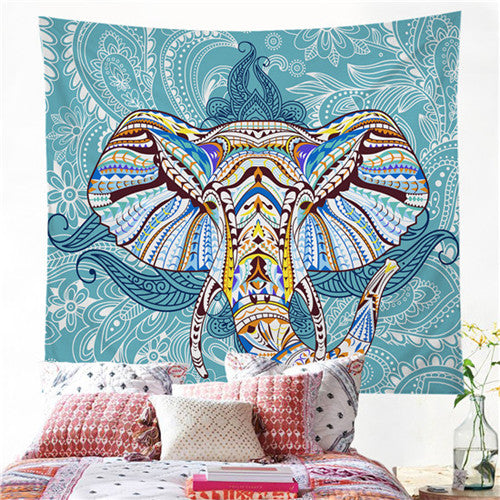 Blue Boho Elephant Tapestry Wall Hanging / Home Decor