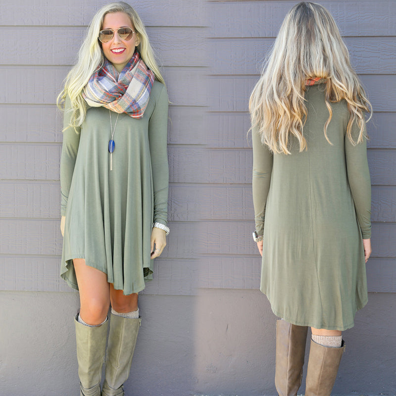 Casual Long Sleeve Mini Sweater Dress / Long Top