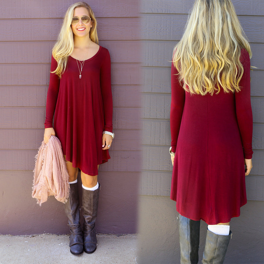 Casual Long Sleeve Mini Sweater Dress / Long Top