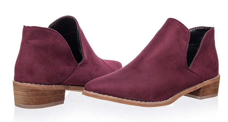 Flock V Shape Pointed Toe Ankle Boots