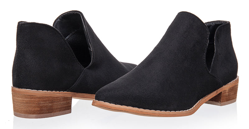 Flock V Shape Pointed Toe Ankle Boots