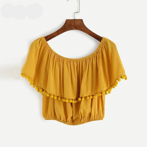 Sassy Ruffle Off The Shoulder Crop Top