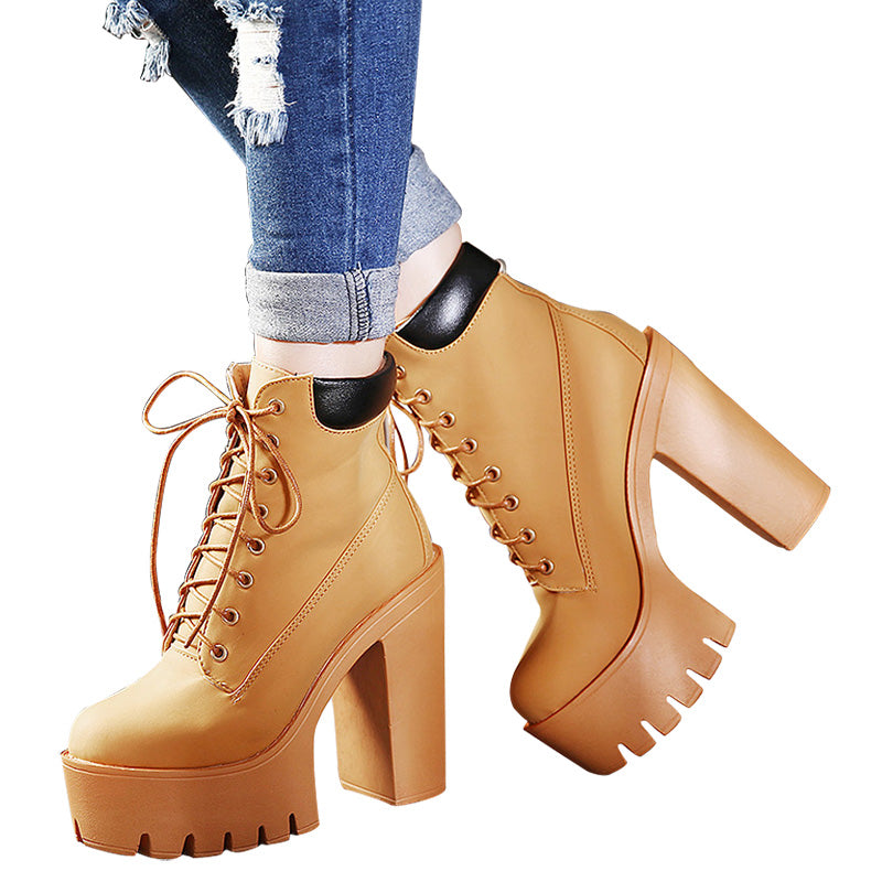 Spring Fashionable Platform Womens lace up Ankle Boots