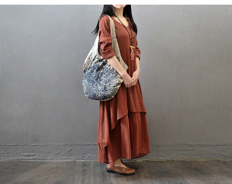 Autumn Round Neck Loose Fitting Maxi Dress