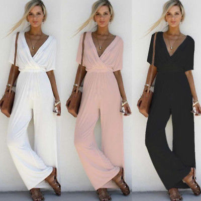 Women's V Neck Loose Party Casual Jumpsuit