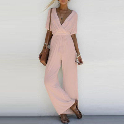 Women's V Neck Loose Party Casual Jumpsuit