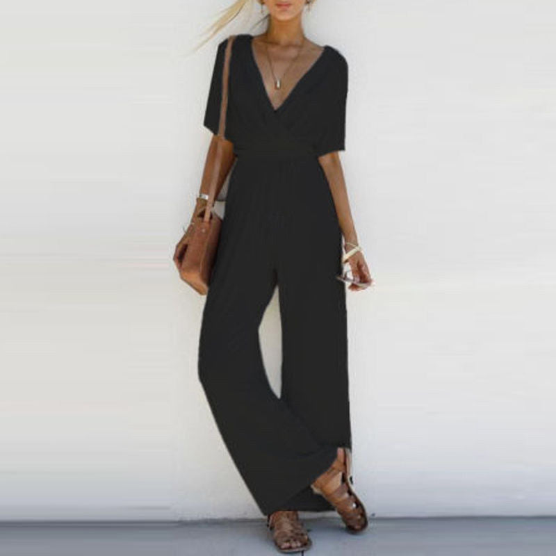 Women's V Neck Loose Party Casual Jumpsuit