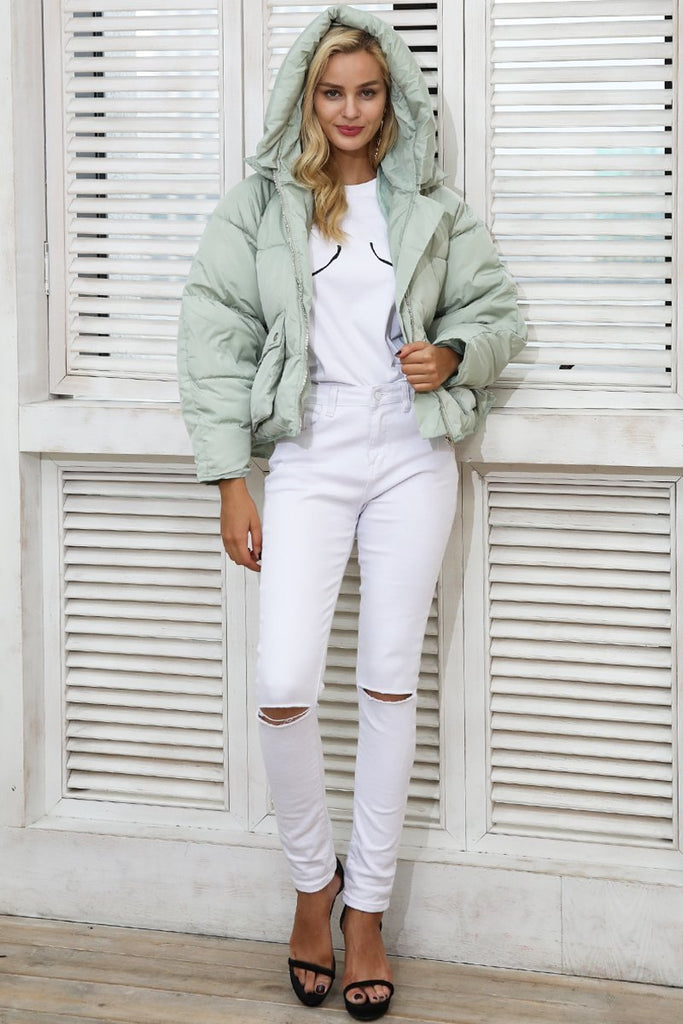 Womens warm cozy padded parka hooded zipper jacket