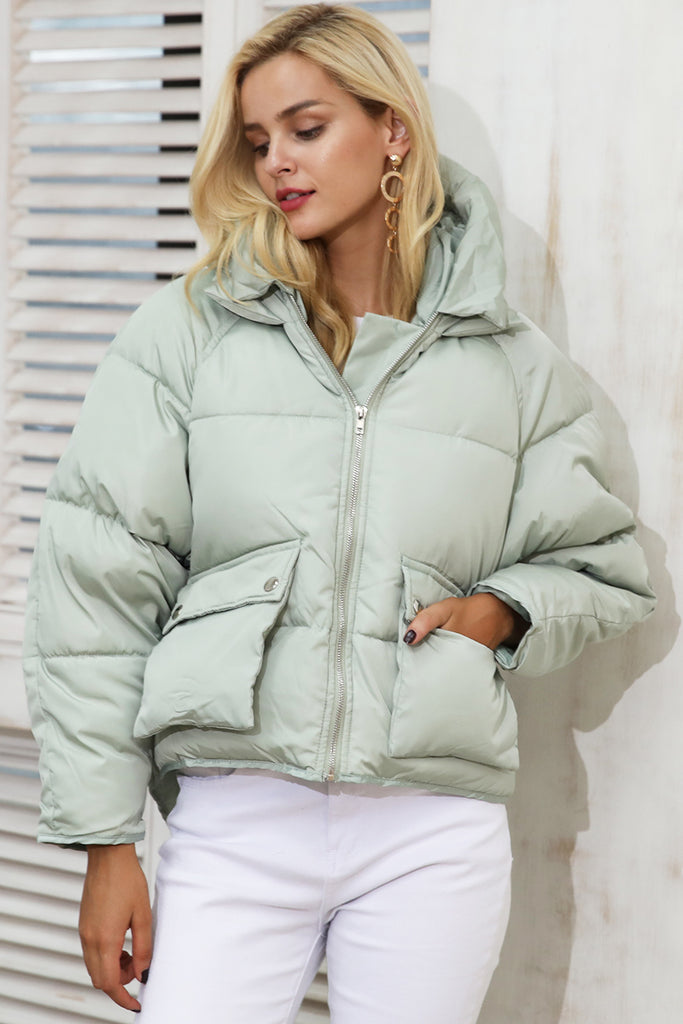 Womens warm cozy padded parka hooded zipper jacket