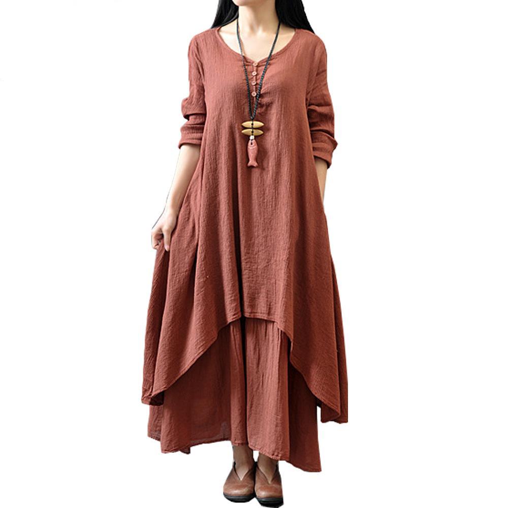Autumn Round Neck Loose Fitting Maxi Dress