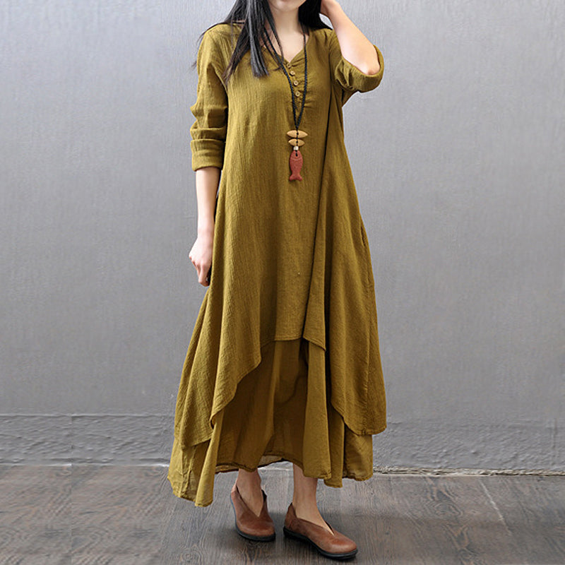 Autumn Round Neck Loose Fitting Maxi Dress