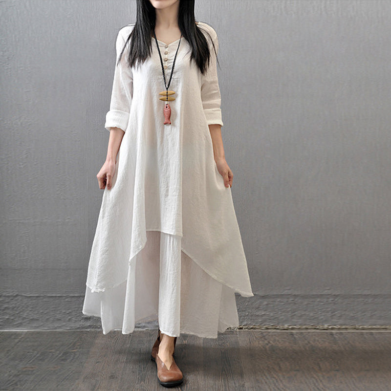 Autumn Round Neck Loose Fitting Maxi Dress