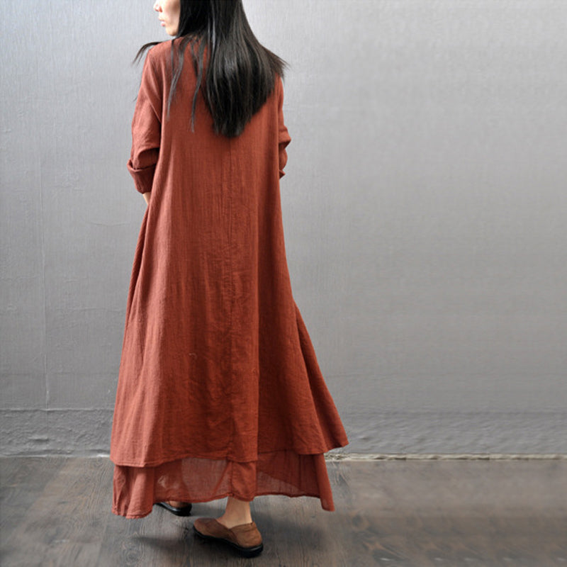 Autumn Round Neck Loose Fitting Maxi Dress