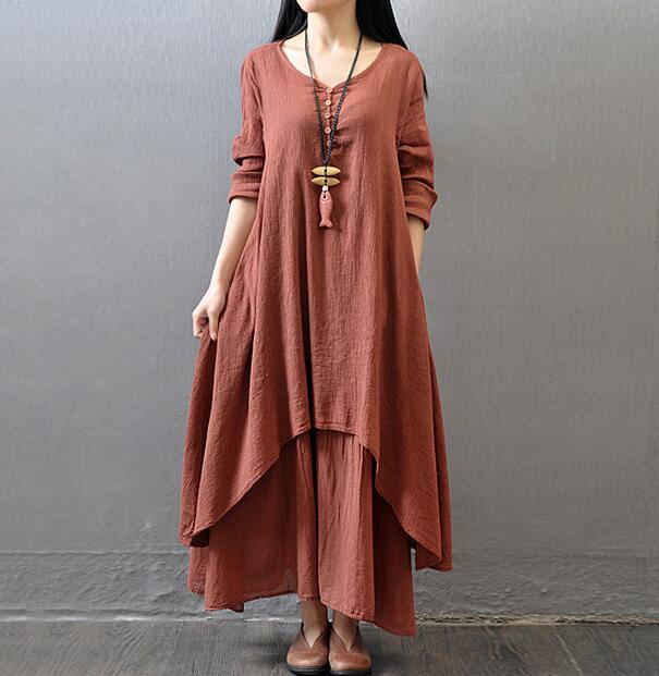 Autumn Round Neck Loose Fitting Maxi Dress