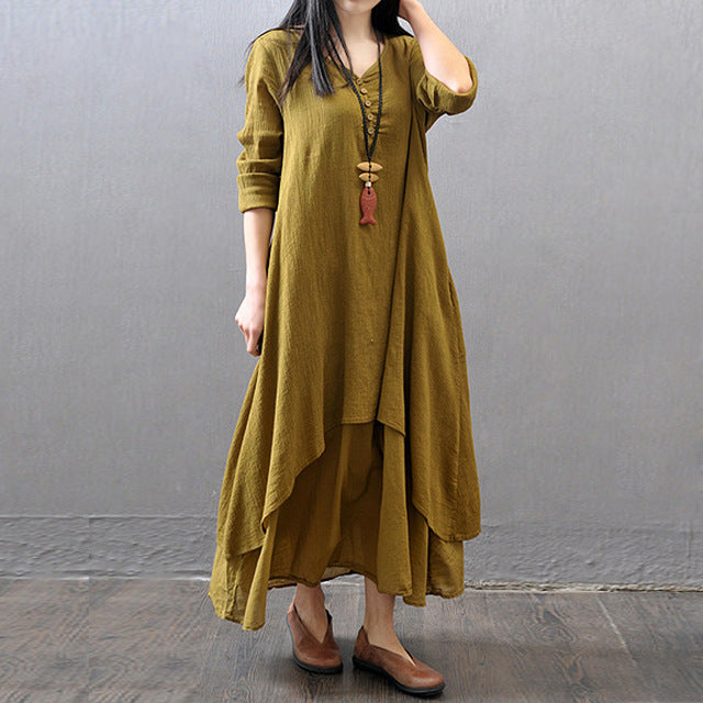 Autumn Round Neck Loose Fitting Maxi Dress