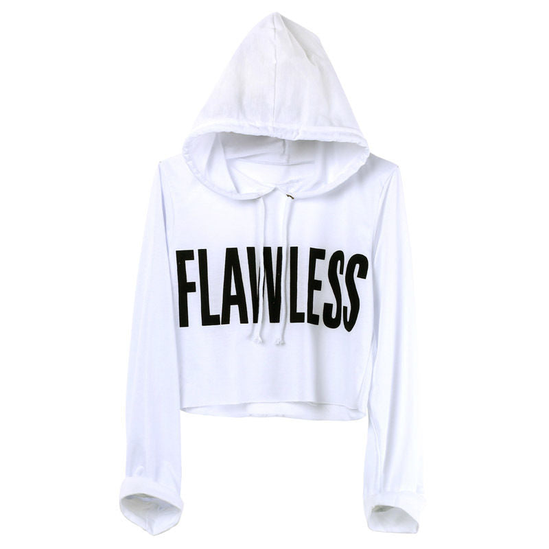 Stylish FLAWLESS Letter Hoody Crop Top Sweatshirt