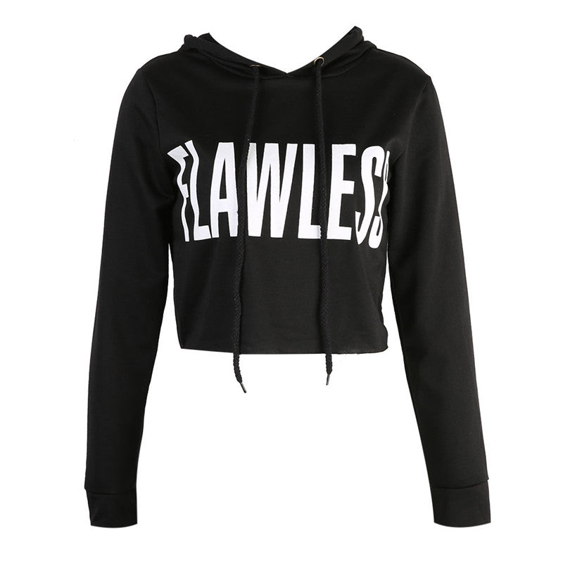 Stylish FLAWLESS Letter Hoody Crop Top Sweatshirt