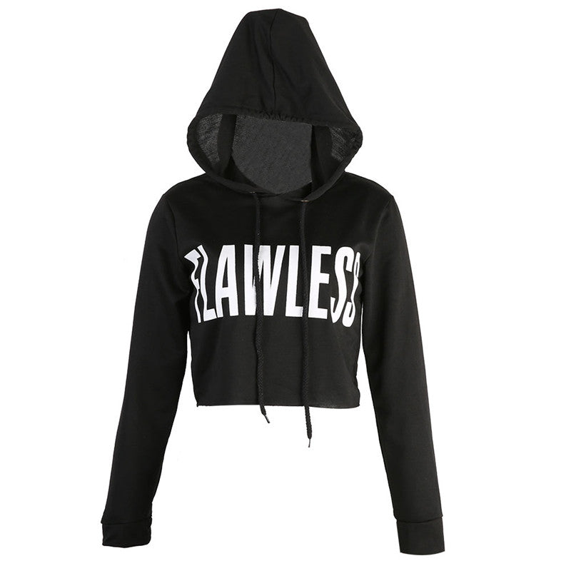 Stylish FLAWLESS Letter Hoody Crop Top Sweatshirt