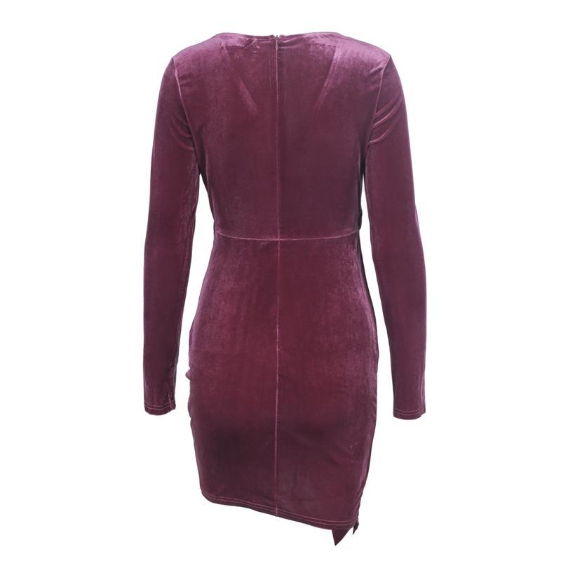 Sexy Vintage Velvet soft deep v neck bodycon dress