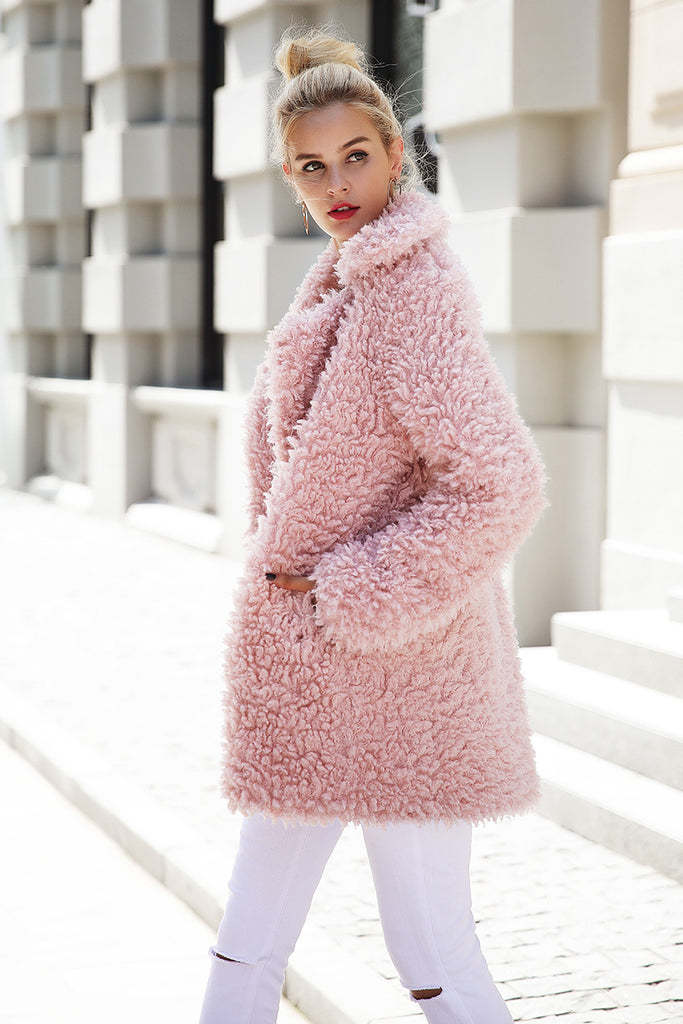 Warm winter faux fur coat Pink